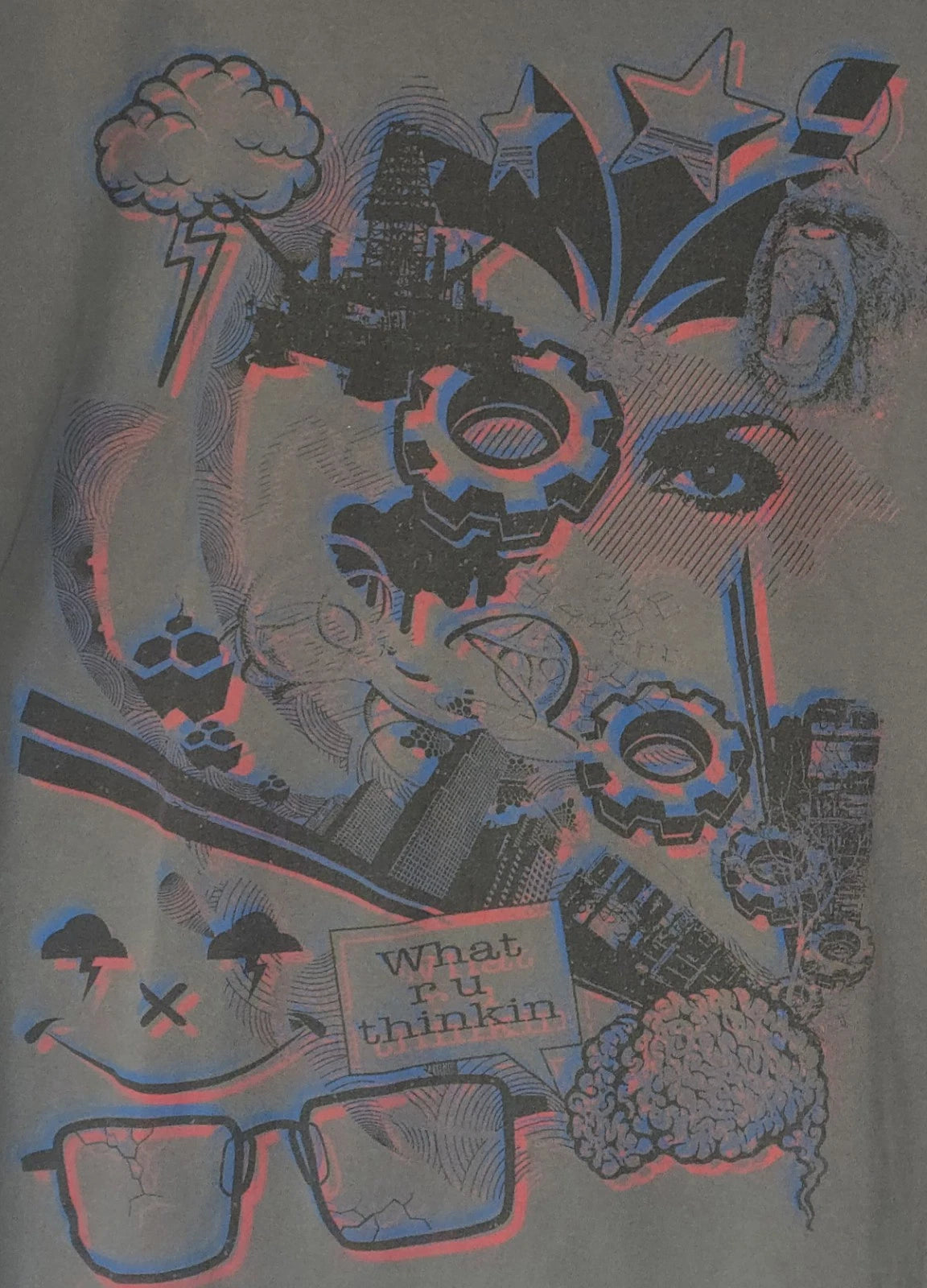 Y2K AAA Alstyle Apparel & Activewear Tag What R U Thinking Gray Large Brain Mind
