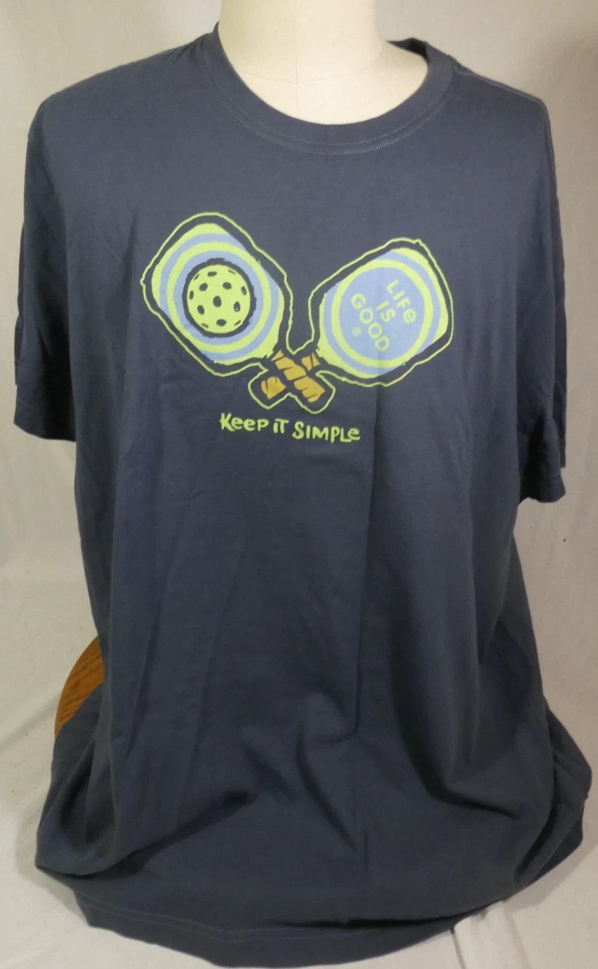 Life is Good Mens Keep It Simple Pickleball XXL Crusher T-Shirt Heathered Blue