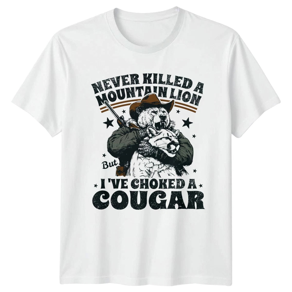 Never Killed A Mountain Lion But Mens T-Shirt Adult Humor Western