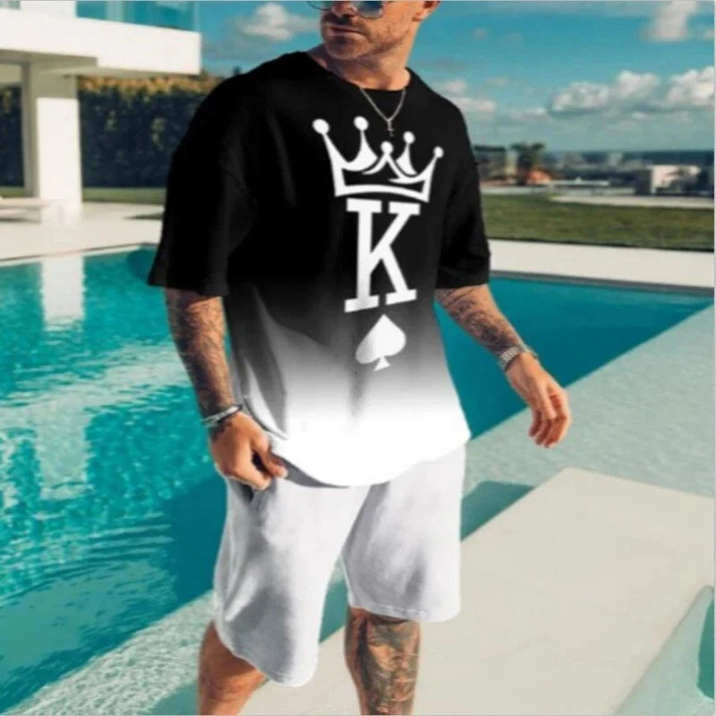3D Printed King Letter Men T-Shirts Shorts Sets Men's Fashion Tracksuit Oversize