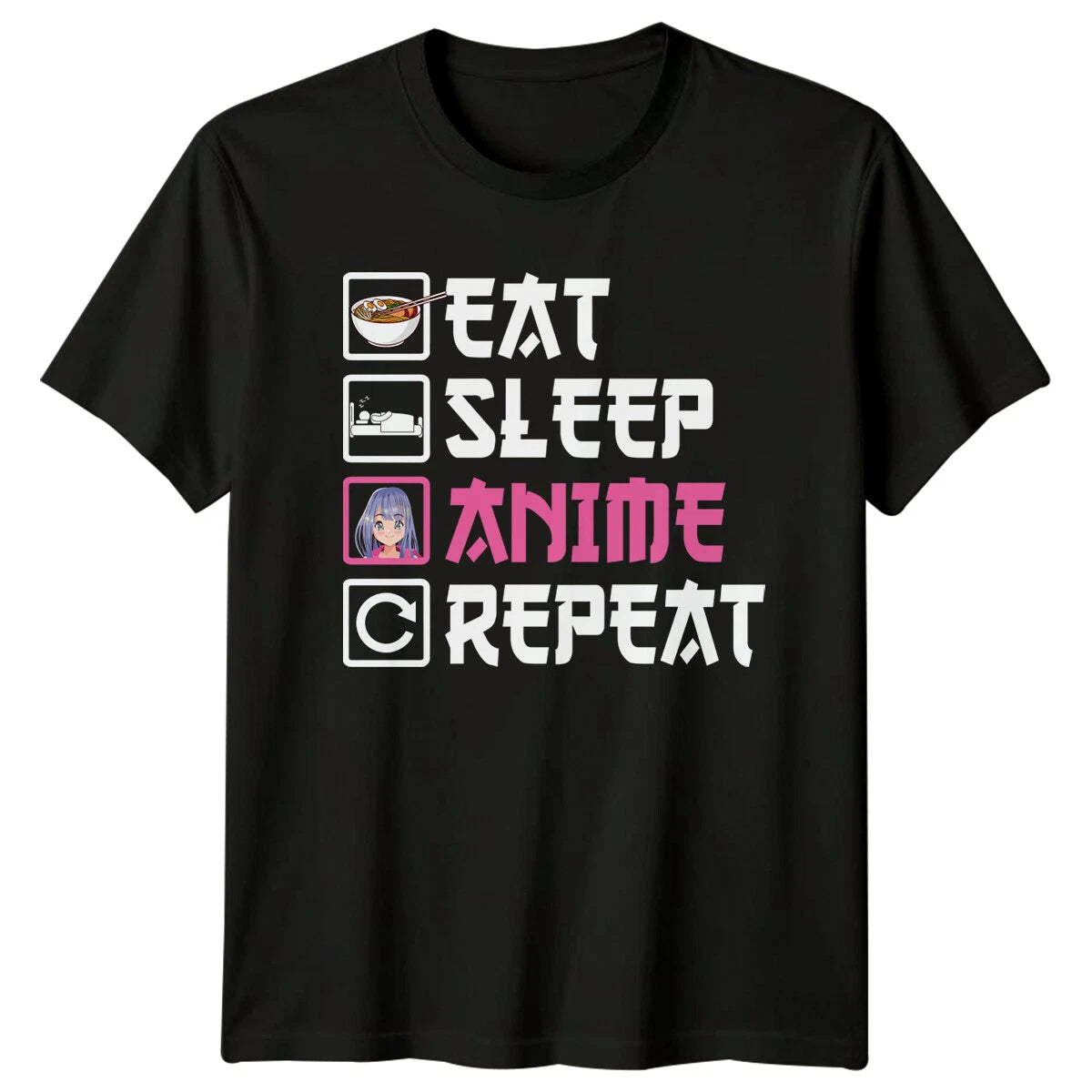 Eat Sleep Anime Repeat Ramen Kawaii Girl Graphic T-Shirt