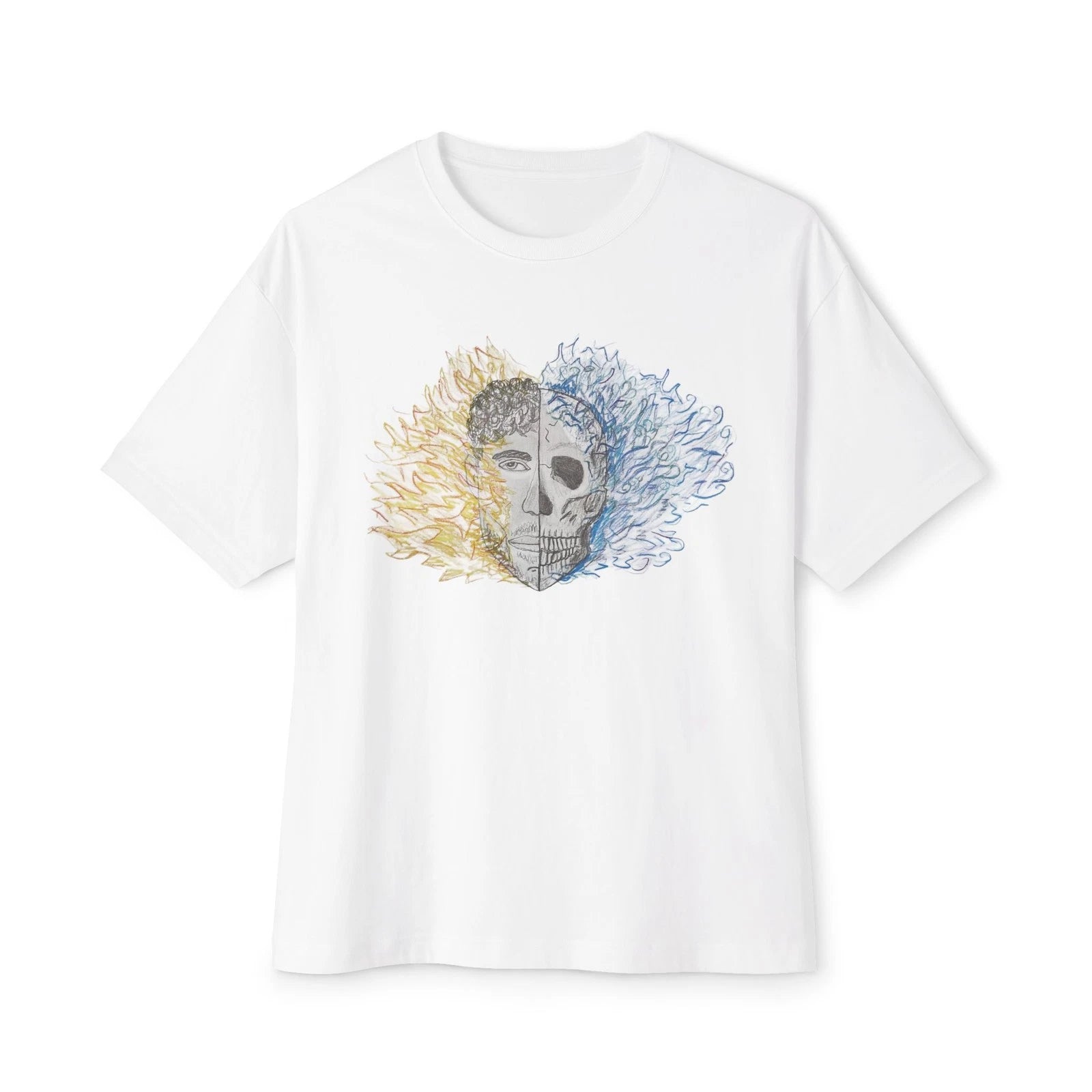 Skull Surrounded by Fire/Ice Unisex Tee, Casual Oversized Shirt, Streetwear