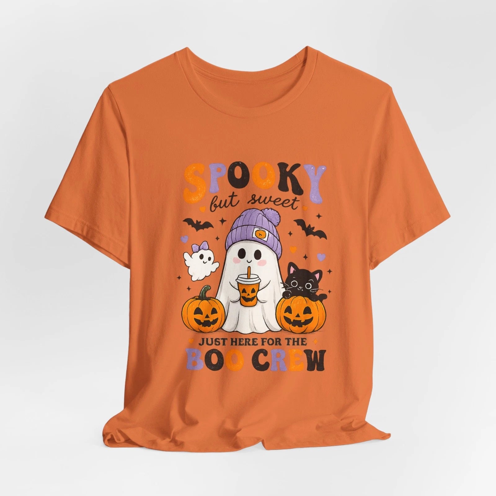 Spooky but Sweet Boo Crew T-Shirt | Halloween Ghost Cat Pumpkins