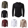 Men's Solid Color Long Sleeve For Henley T Shirt Breathable Button Top