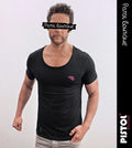Pistol Boutique Men's Black Scoop Round Neck Plain Chest Logo Badge T-shirt