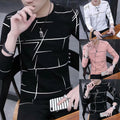 Slim Fit Print Tshirt Blouse Pullover Top Crew Neck Long Sleeve for Men