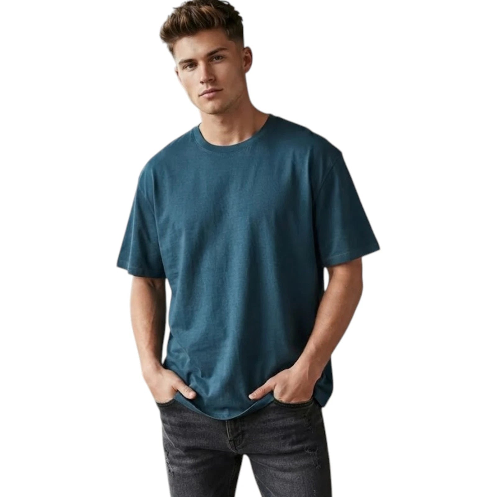 No Boundaries Mens T Shirts Cotton Oversize Drop Shoulder Comfy Summer Solid Top