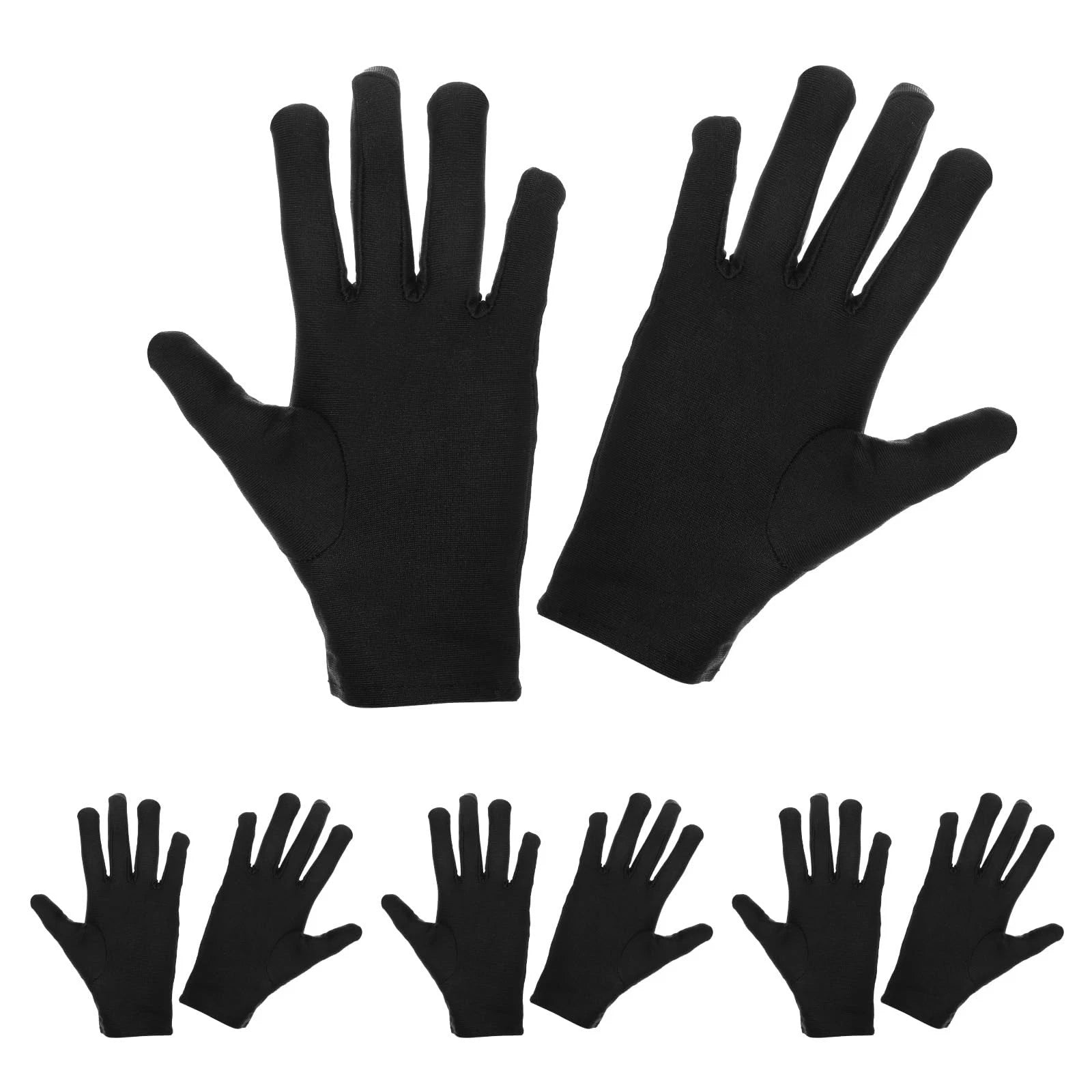 Men's Wrist Length Black Costume Gloves, 4 Pair Adult Spandex Gloves Short St...