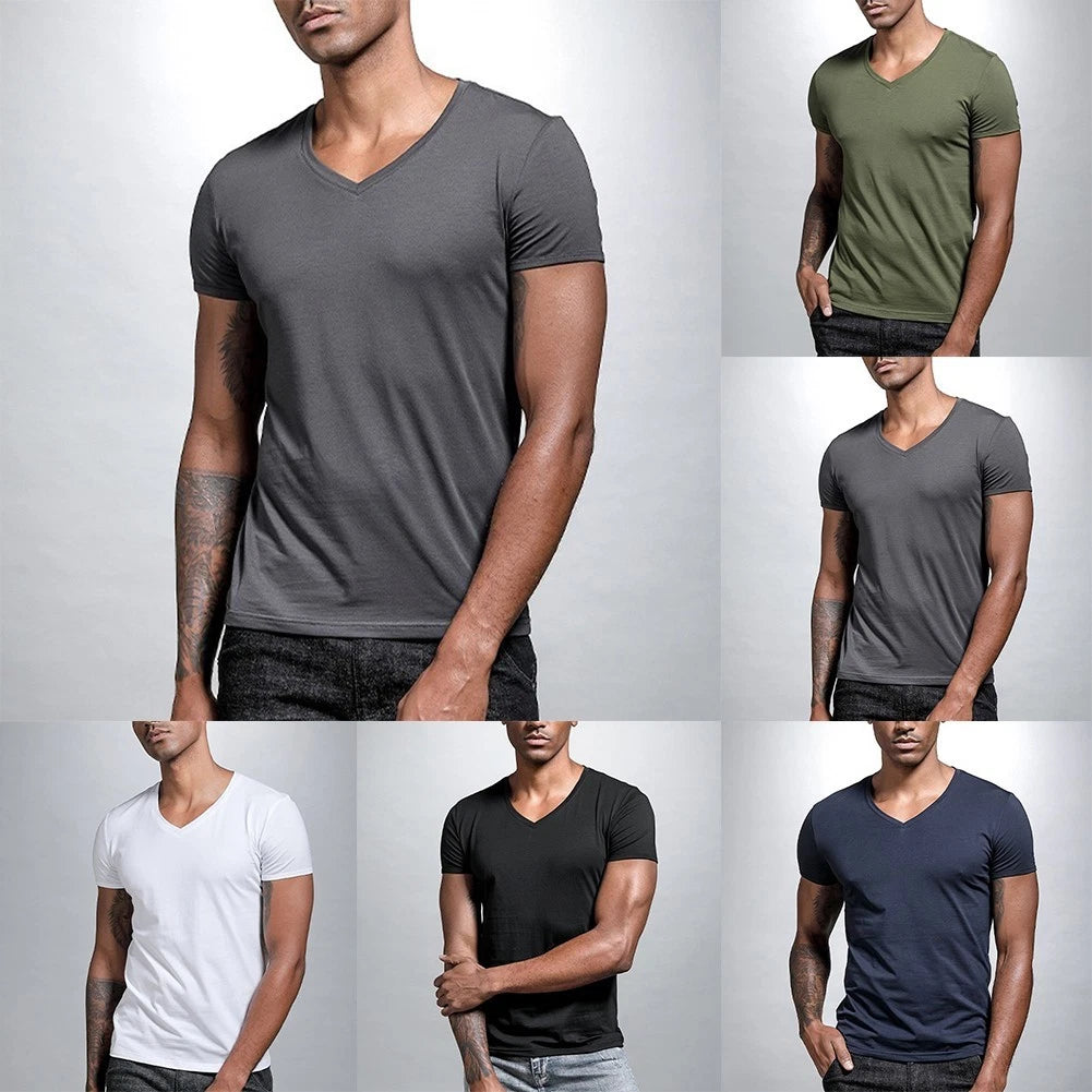 Activewear Mens Short Sleeve V Neck Tshirts for Fitness and Casual Wear