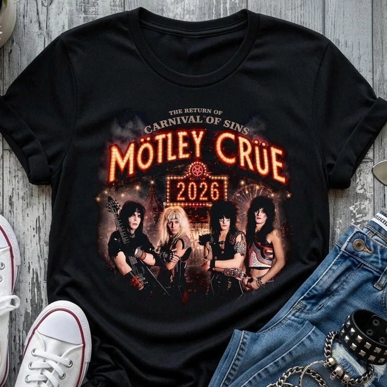 Motley Crue@ Carnival Of Sins Tour 2026 Shirt Heavy Metal Concert Tee Vintage