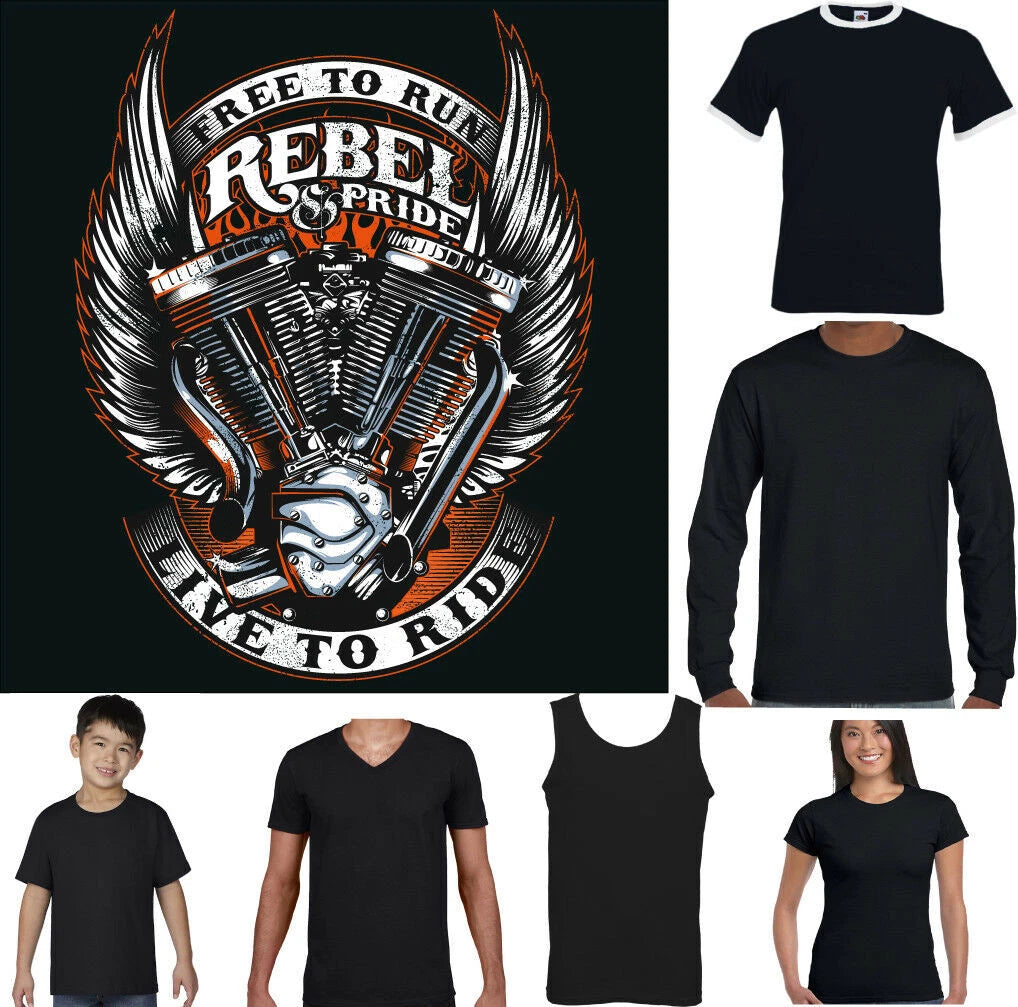 MOTORBIKE T-SHIRT Mens Biker Motorcycle Bike Chopper Rebel and Pride MC
