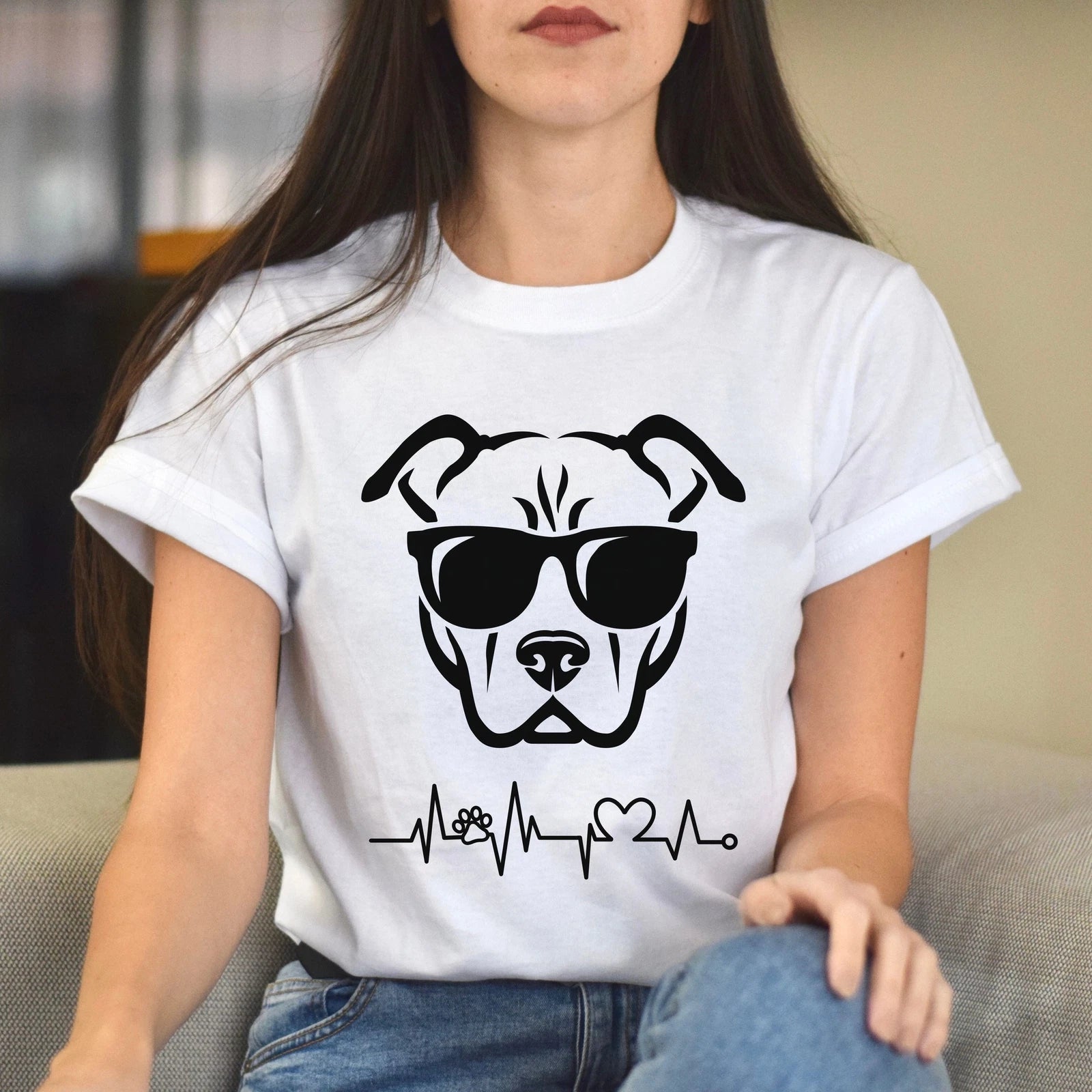 Cool dog heartbeat Unisex shirt dog owner tee White Ash Sand