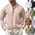Men's Linen Shirt Casual Slim Shirts Long Sleeve Button Down Tops Blouse