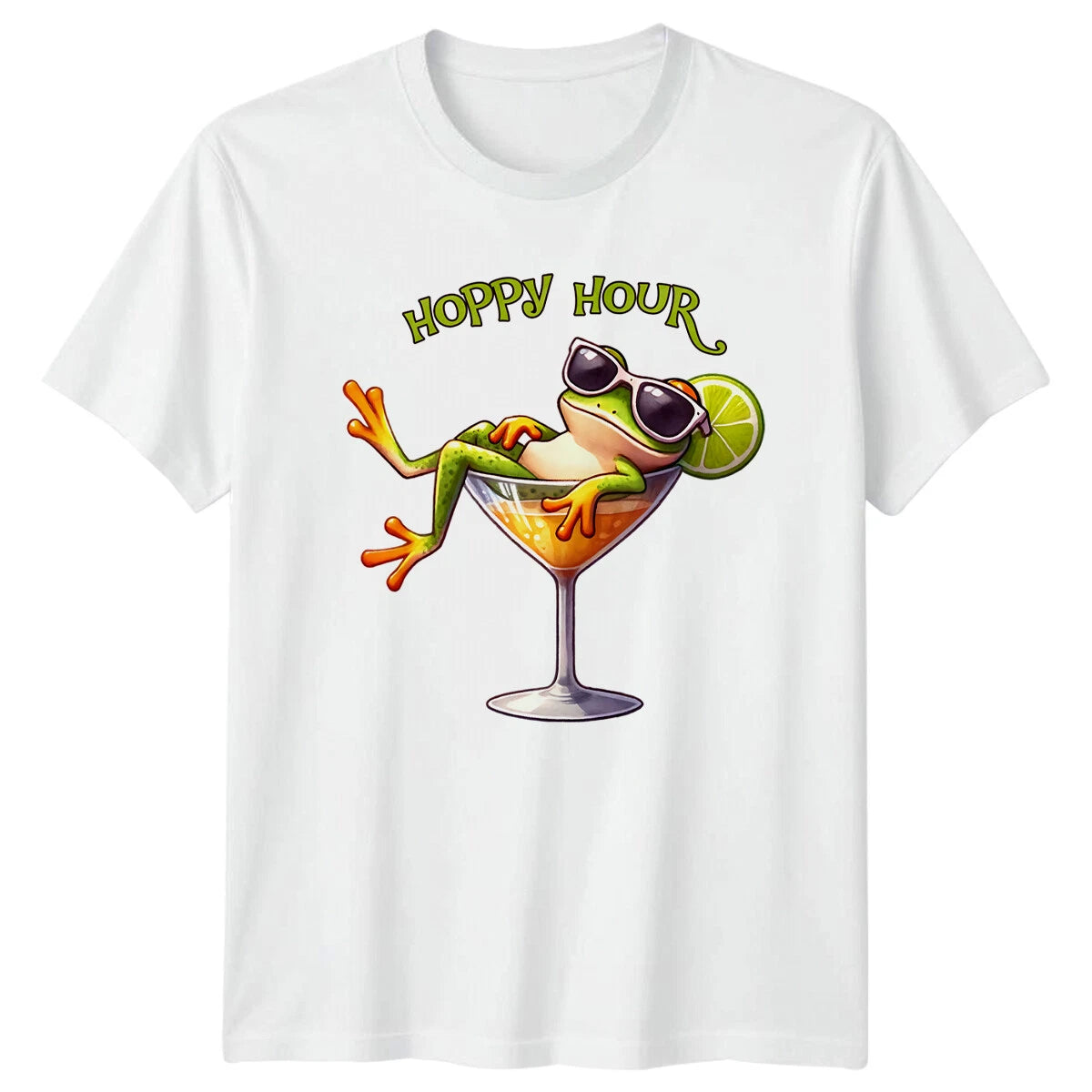 Hoppy Hour Frog In Cocktail Glass Funny Pun Animal T-Shirt