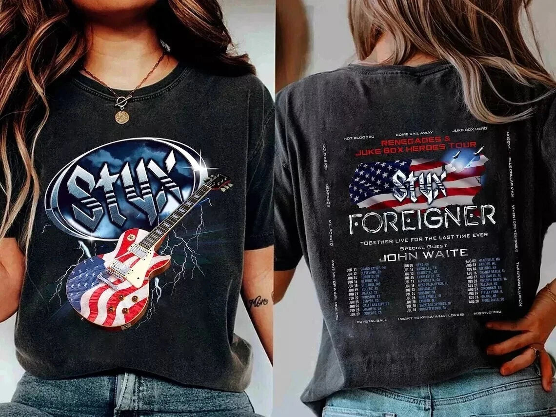 Styx Foreigner And Tour 2024 Summer Fan Band Gift T-Shirt Concert Fans S-3XL