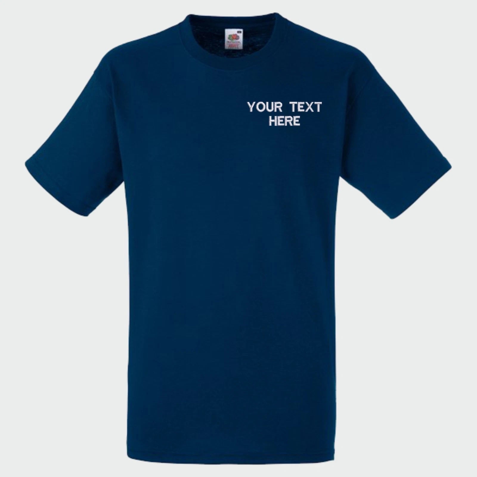 Personalised Heavy Cotton T Shirt Custom Text Embroidered Fruit Of The Loom Top