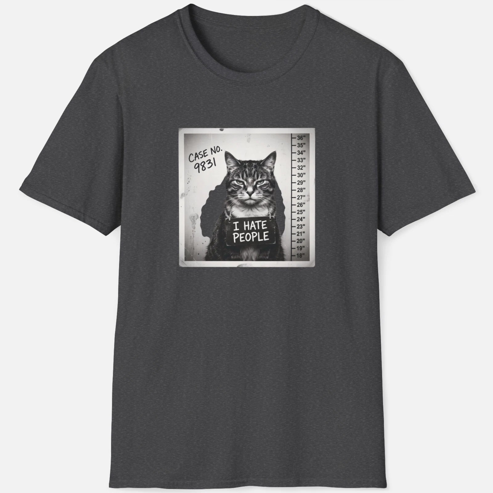 I Hate People Cat Shirt Funny Mugshot Graphic Tee Sarcastic Kitty Cartoon Shirt