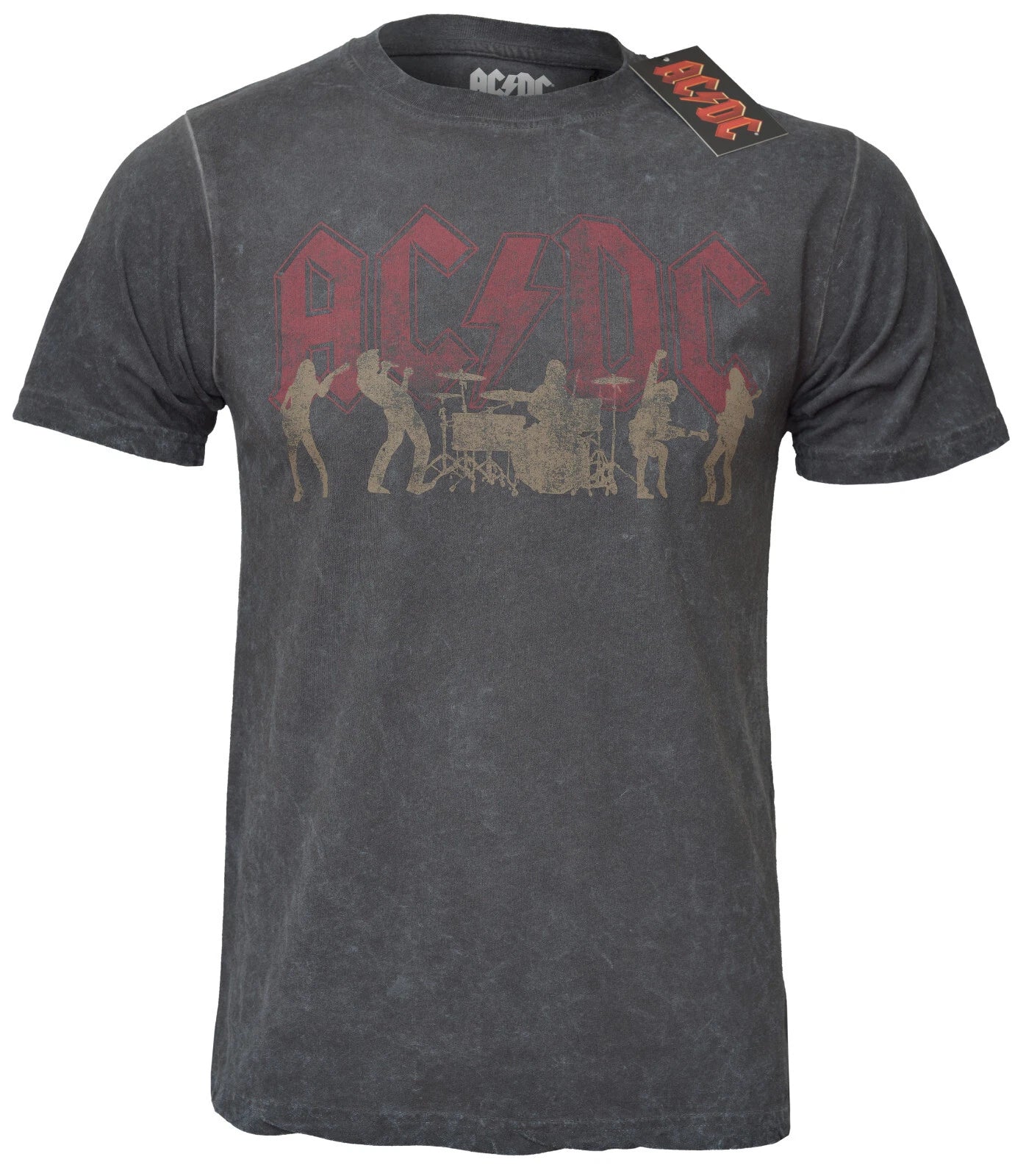 Official AC DC T Shirt Red Logo Silhouettes About To Rock Snow Wash New S To 2XL