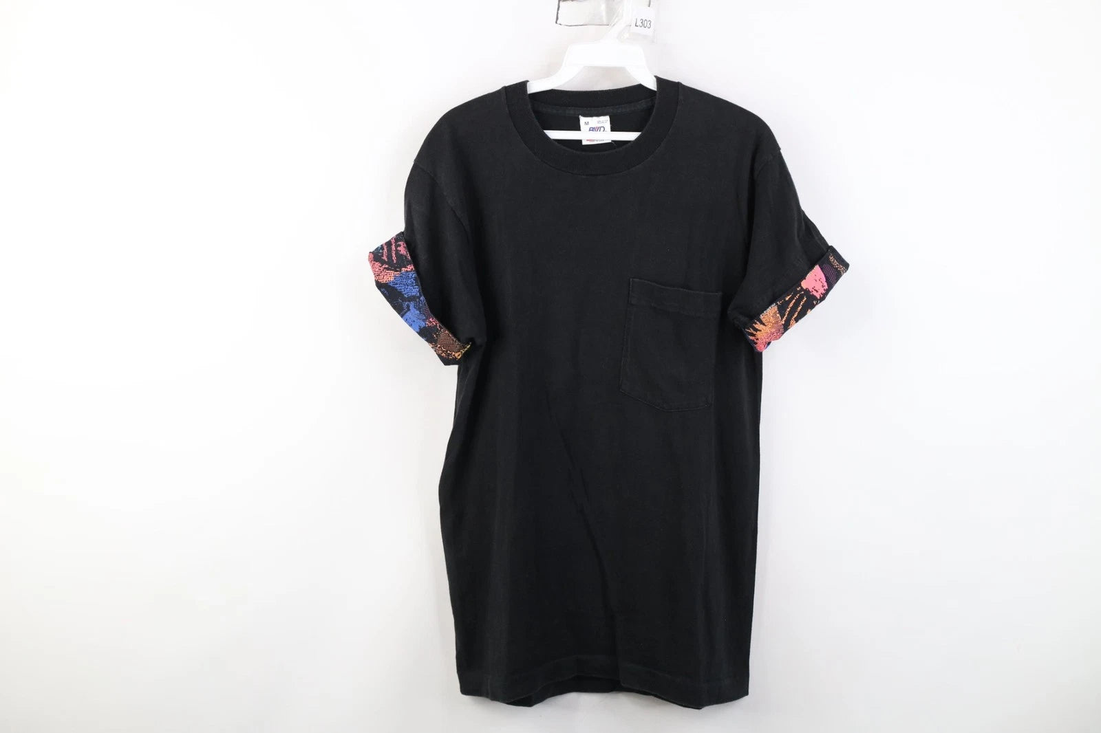 Vtg 90s Streetwear Mens Medium Roll Cuff Surf Skateboard T-Shirt Black Cotton US