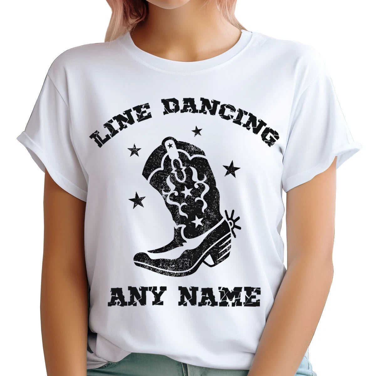 Personalised Any Name Line Dancing Hat And Boot Custom Womens T-Shirts #TA-195