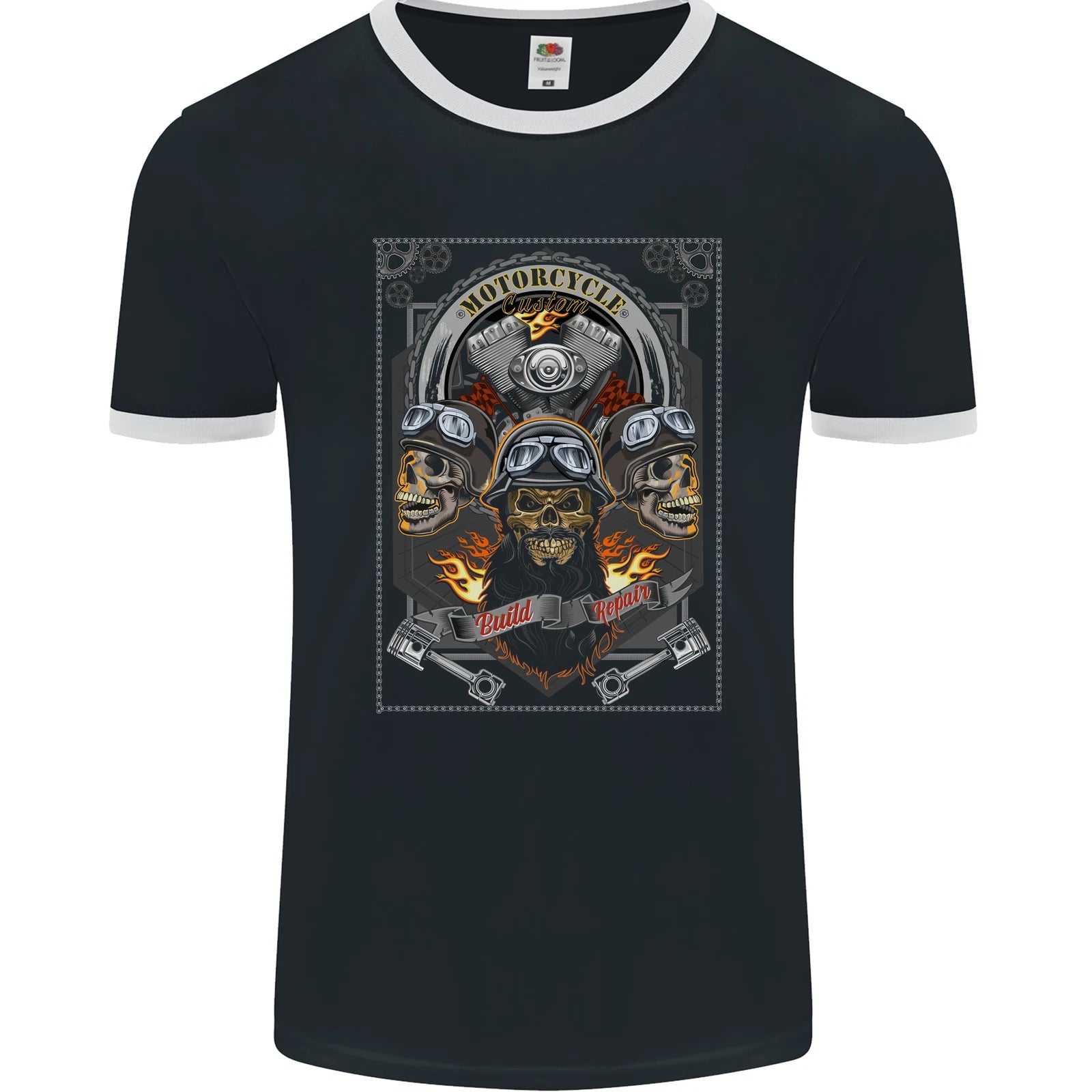 Custom Motorcycle Biker Motorbike Skulls Mens Ringer T-Shirt FotL