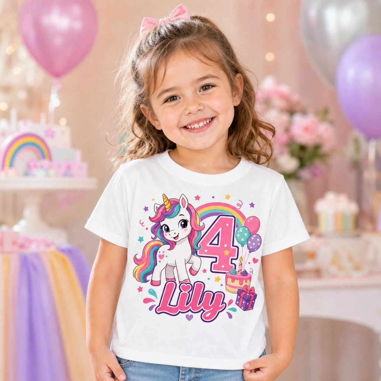 Personalised Unicorn Birthday T Shirt for Girls, Custom Name Age Tee