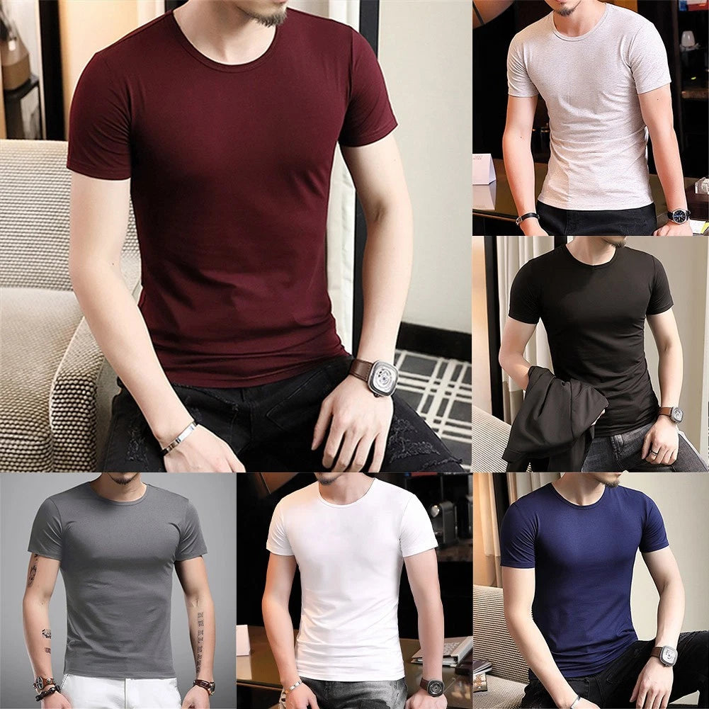 Short Sleeve Top Men Slim T-shirt Short Sleeve Slim Fit Regular Length