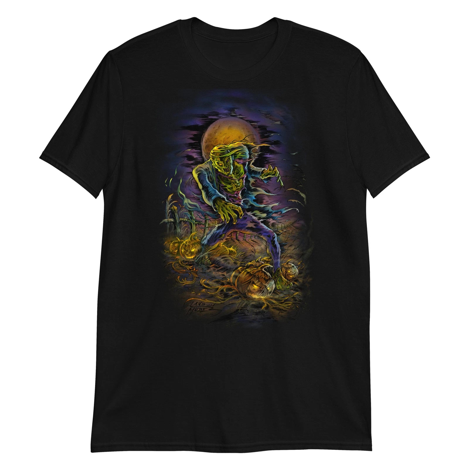 Spooky Creative Halloween T-shirt, Ghoul With Pumpkins ART TEE by Landon Huber.