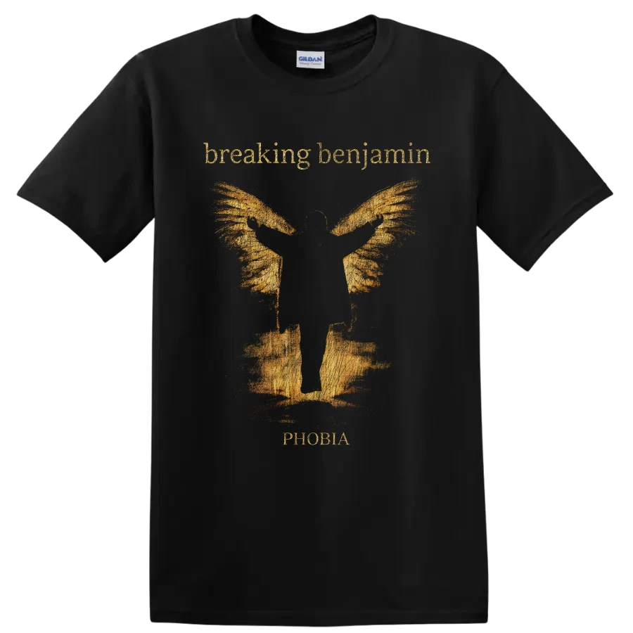 Breaking Benjamin Phobia T Shirt Golden Angel Wings Rock Music Graphic Art Tee