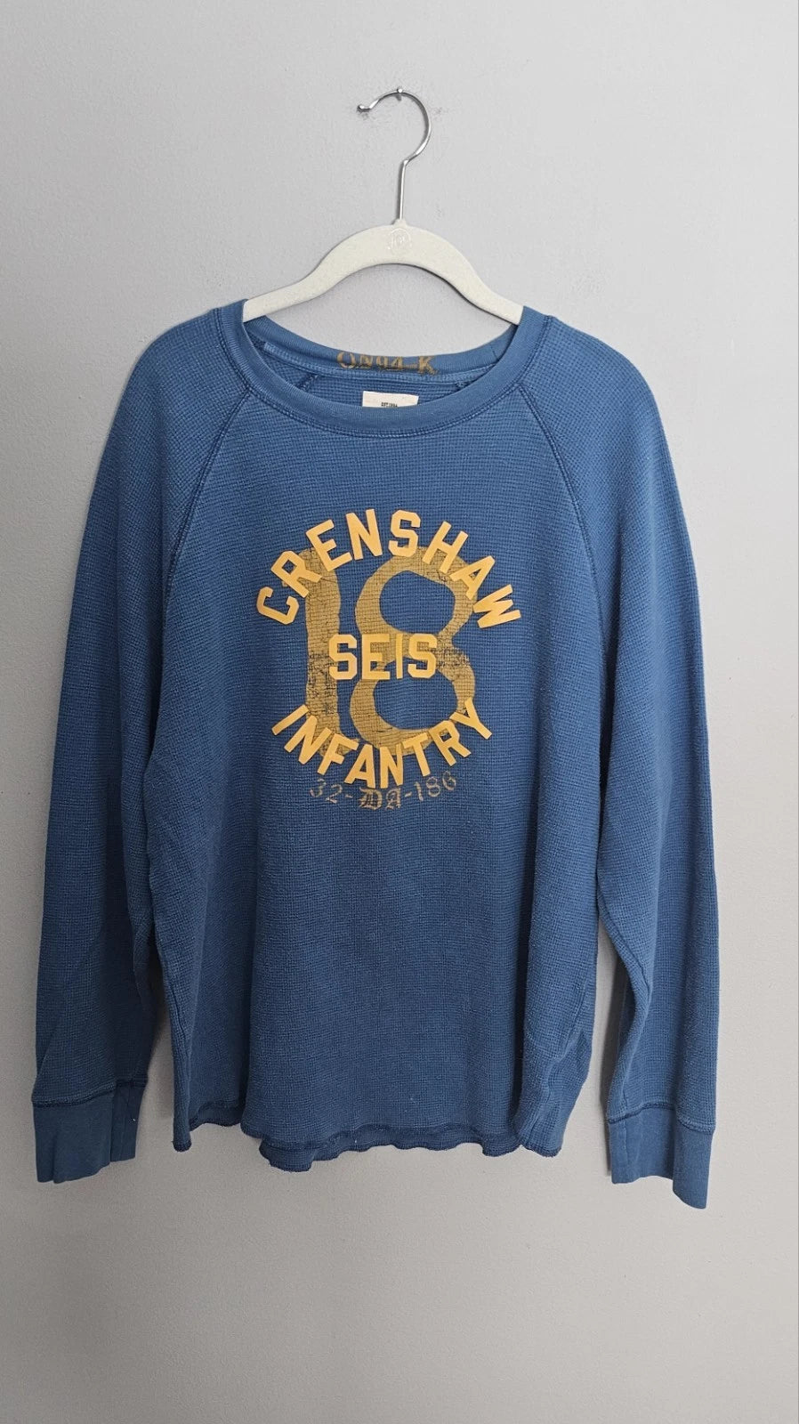 Y2K Old Navy Shirt Men L Thermal Waffle Knit Cotton Blue Crenshaw Seis  Infantry