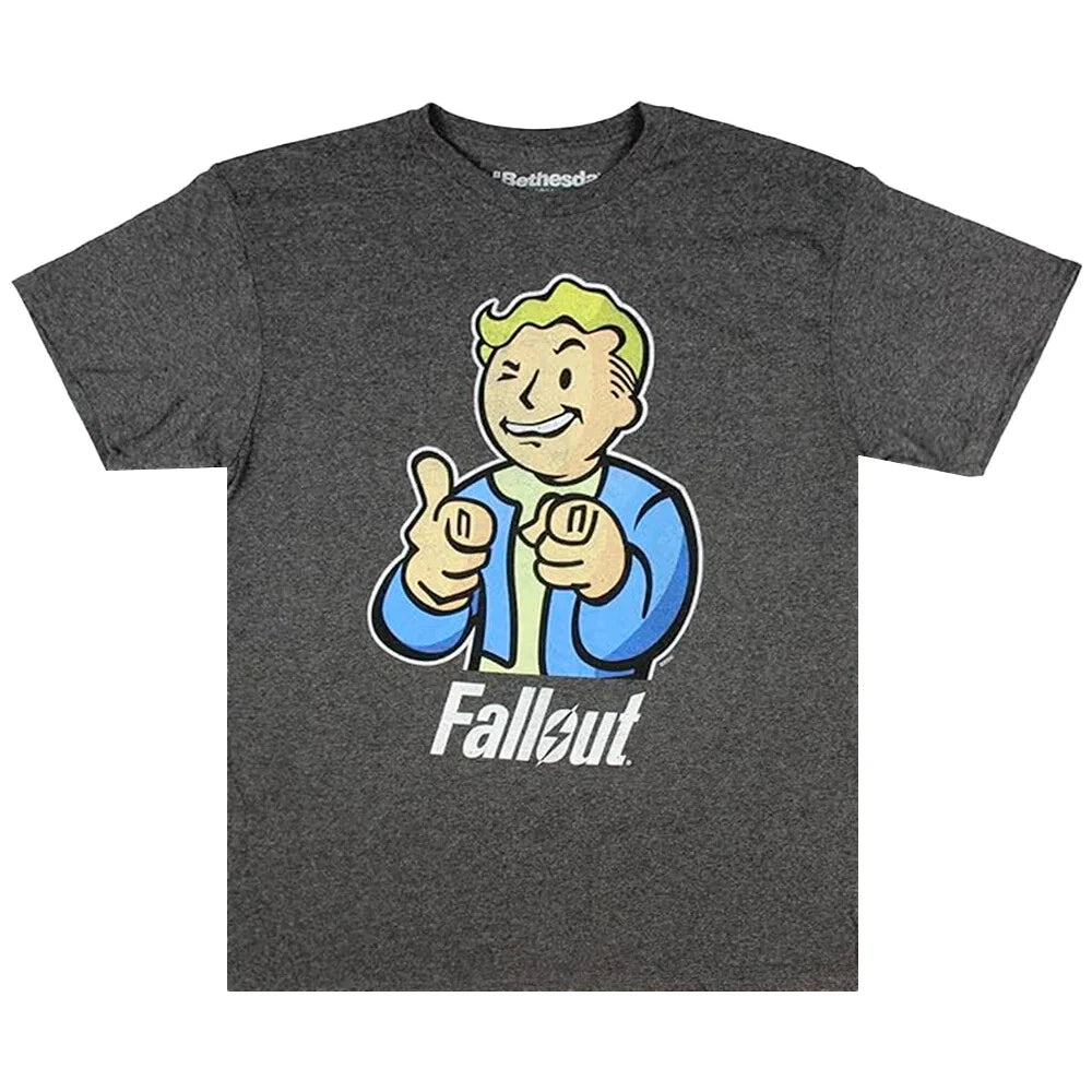 Fallout Video Game Vault Boy Short Sleeve Heather Gray T-Shirt by Bethesda