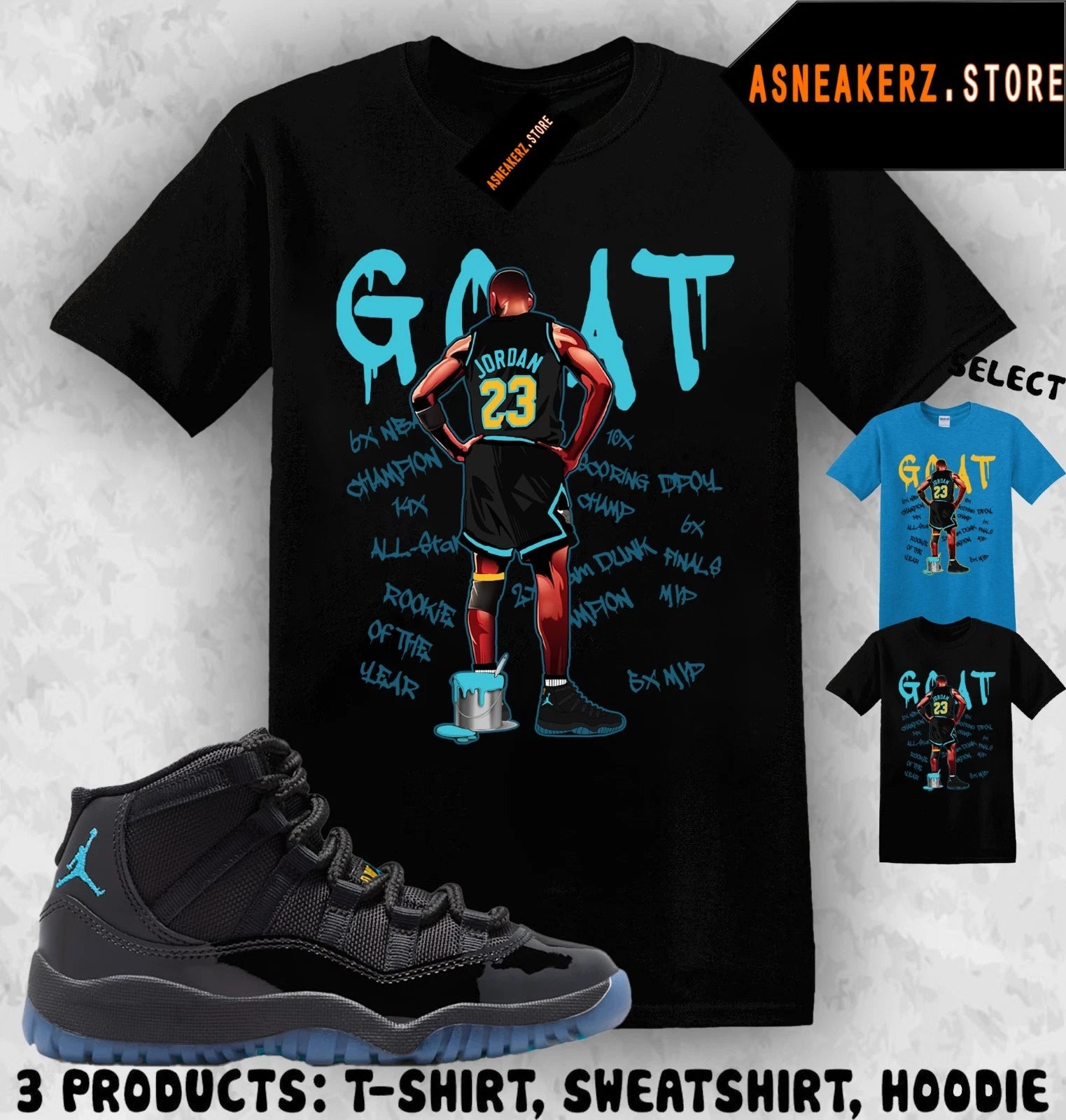 Tee Shirt Matching AJ 11 Gamma Blue 2025 To Match Sneaker MJ Goat T-Shirt