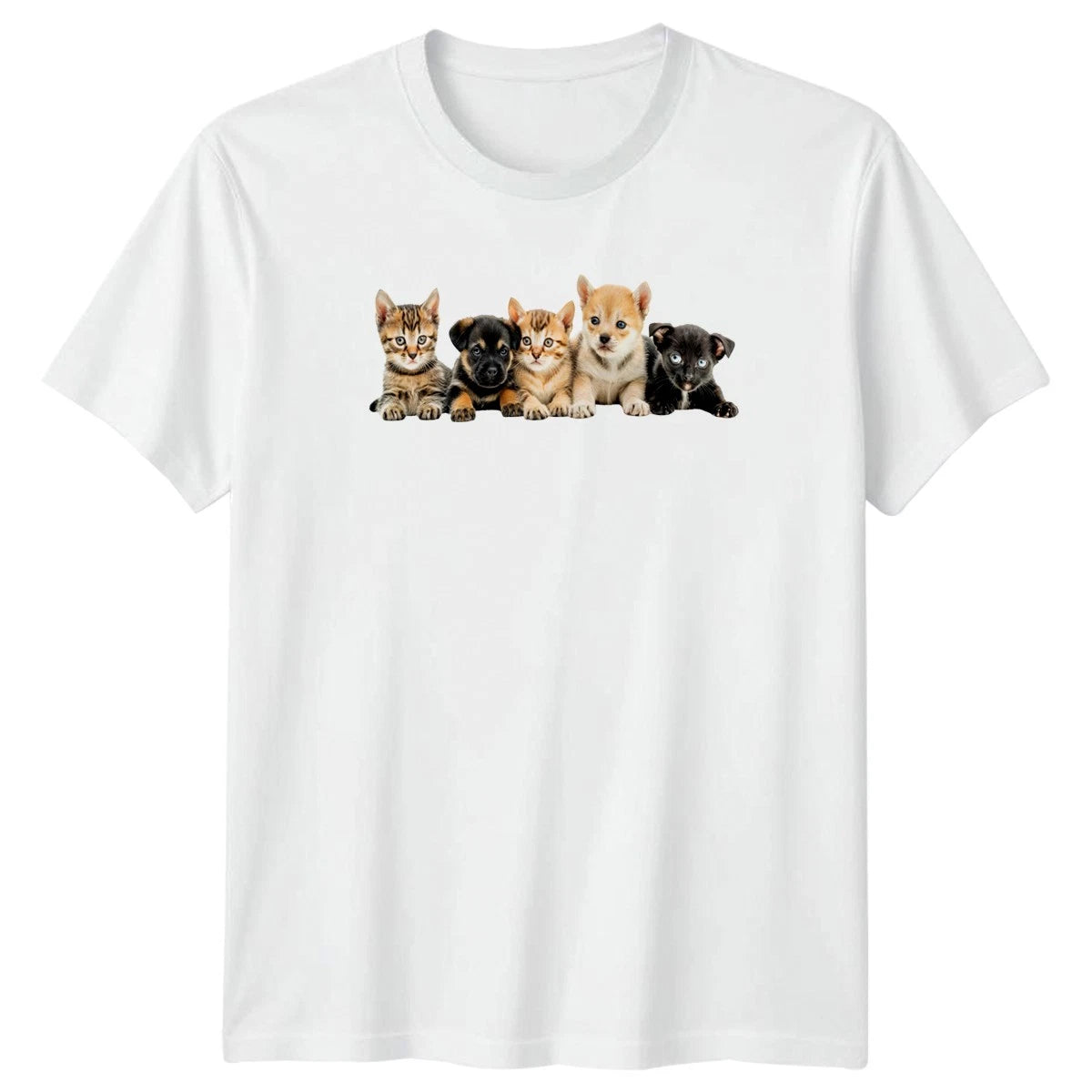 Adorable Peeking Cats Dogs Group T-Shirt Cute Animals Pets Birthday Gift For Him