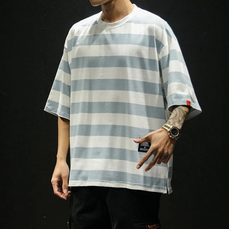 Oversized Striped Tee - Summer Cotton Fashion Hip Hop Streetwear Men T Shirt 5XL