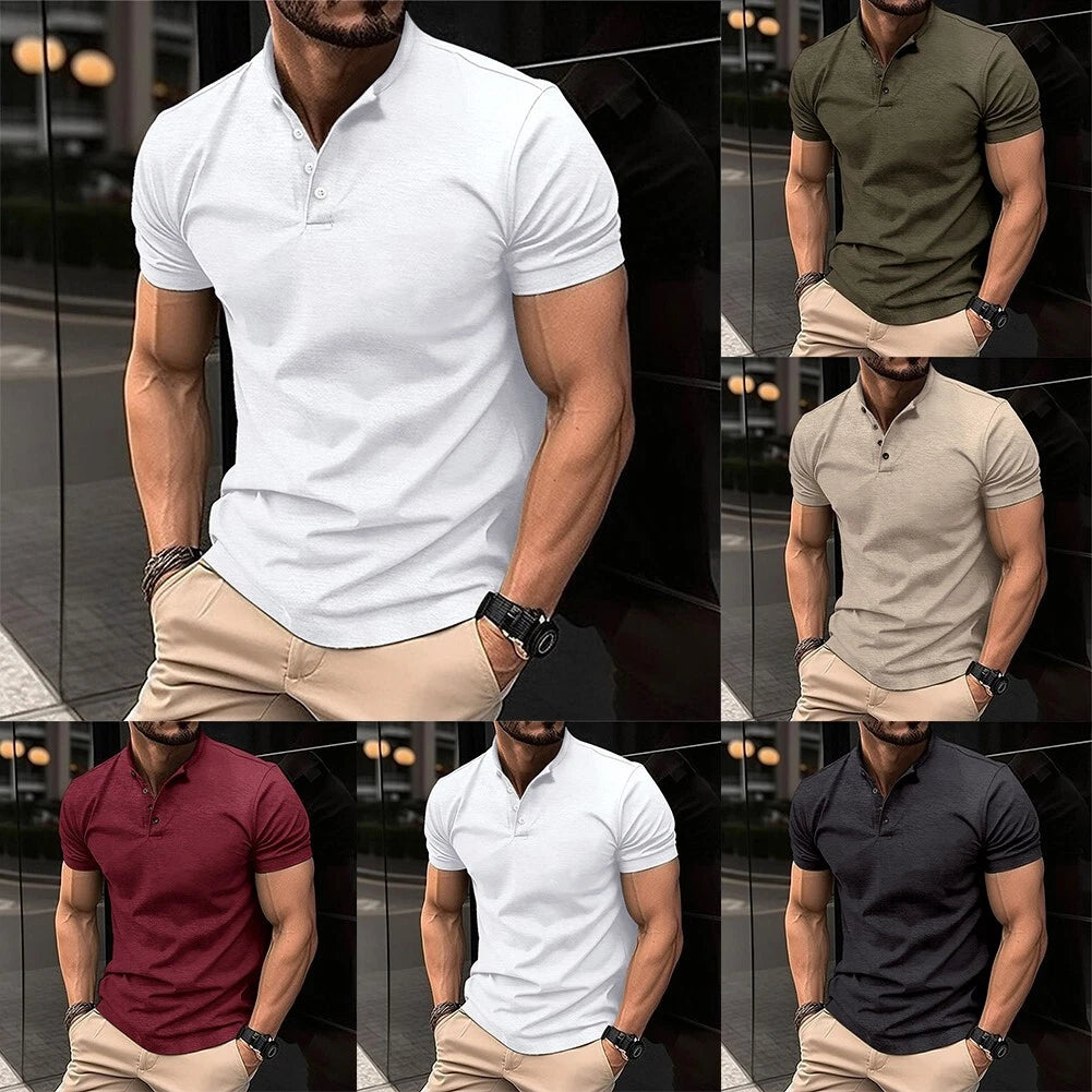 Stylish Muscle Fitness T Shirt Summer Casual Button Collar Shirts for Men