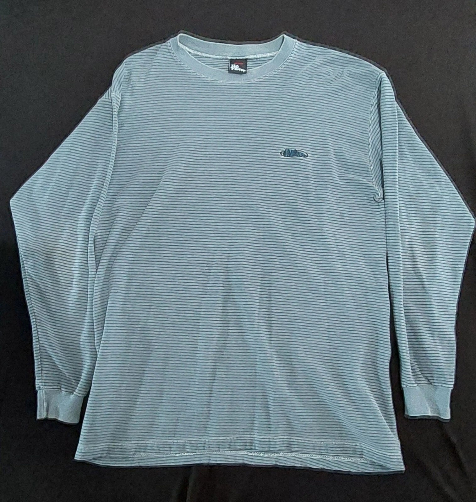 Vintage All Embroidered No Fear 90s Long Sleeve T-shirt Grey MEDIUM