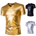 Men's Shiny Metallic V Neck Short Sleeve T-shirt Shirt Slim Fit Tops AU