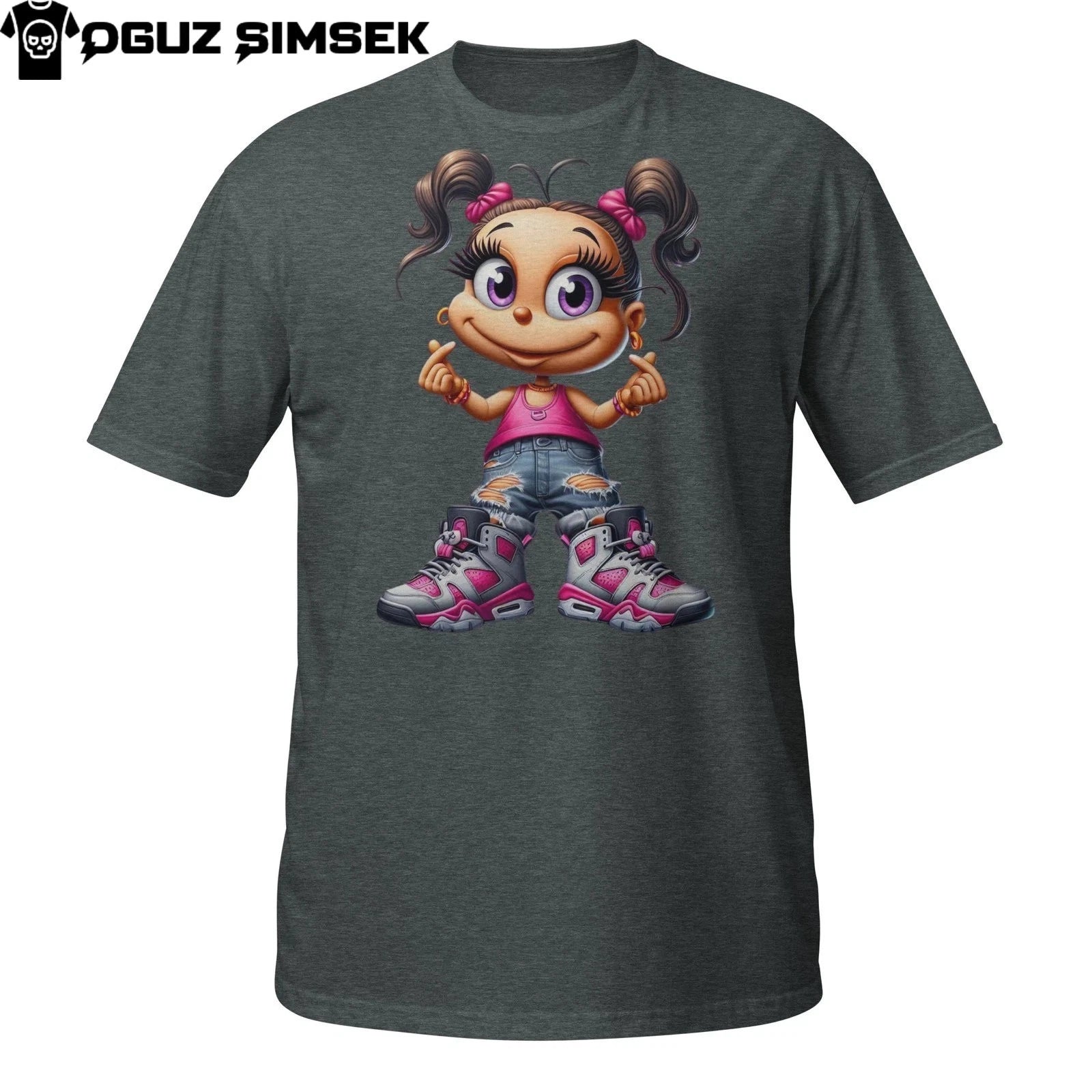 Cute Cartoon Girl T-Shirt – Urban Streetwear Style with K-Pop Finger Heart