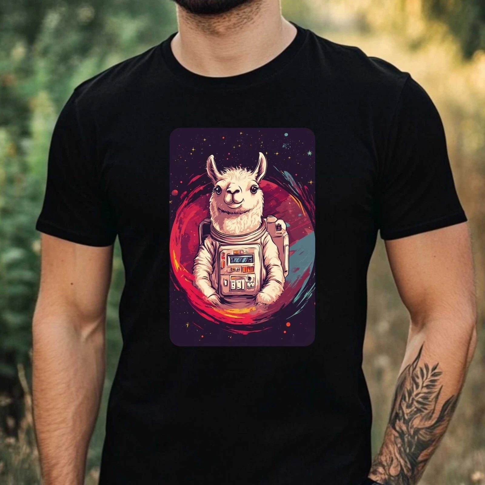 Mens Llama Astronaut Print Cotton T-Shirt Size XS to 5XL