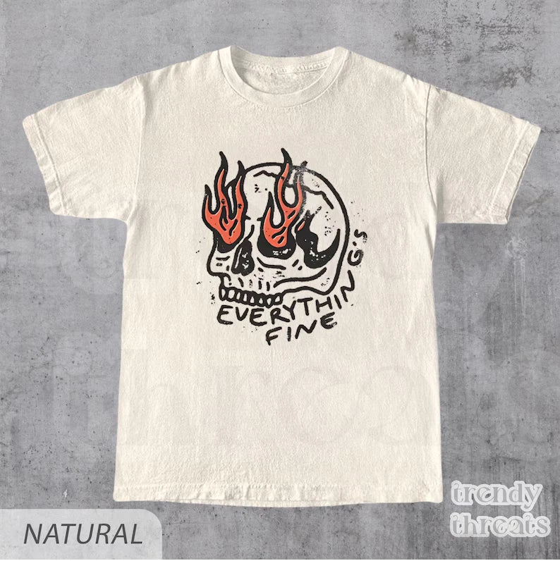 Everything Is Fine Shirt Skull Retro Tee, Boho Vintage Shirt, Trendy Graphic