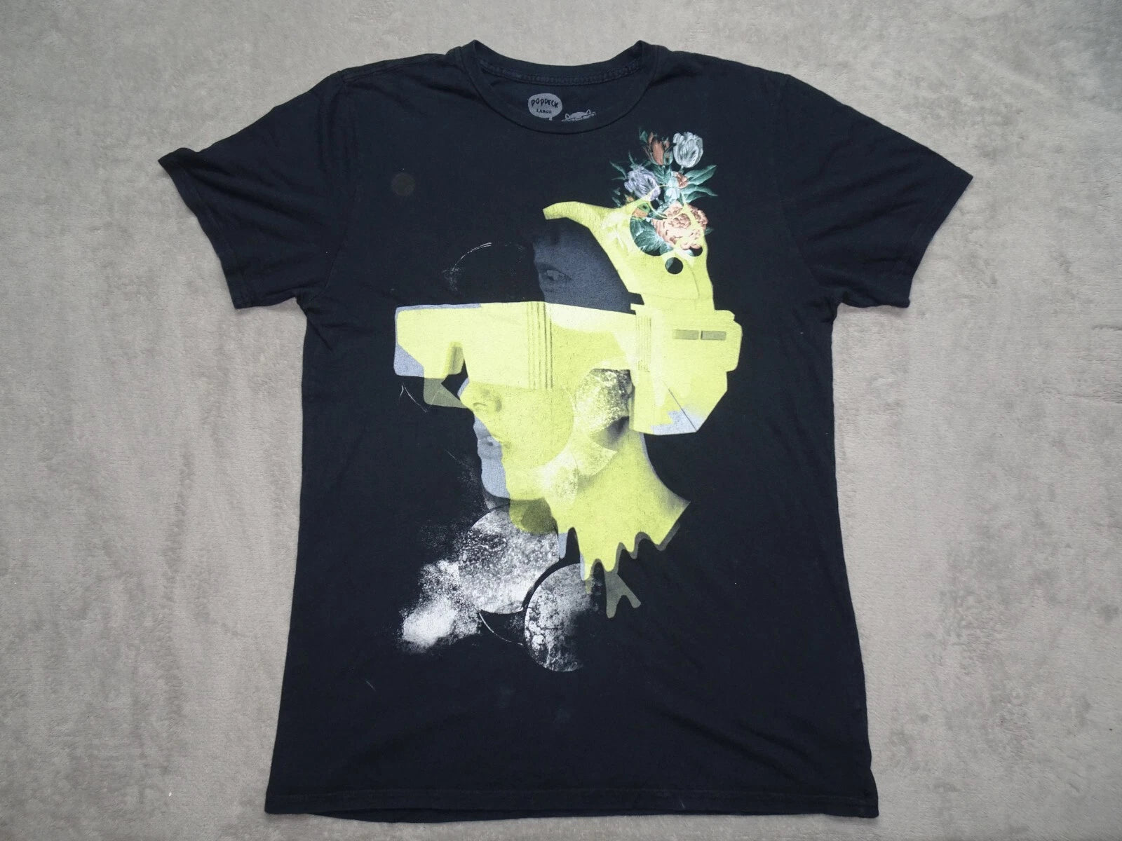 Pop Deck T Shirt Head Trip Artsy Thought Evoking Large Black Popdeck