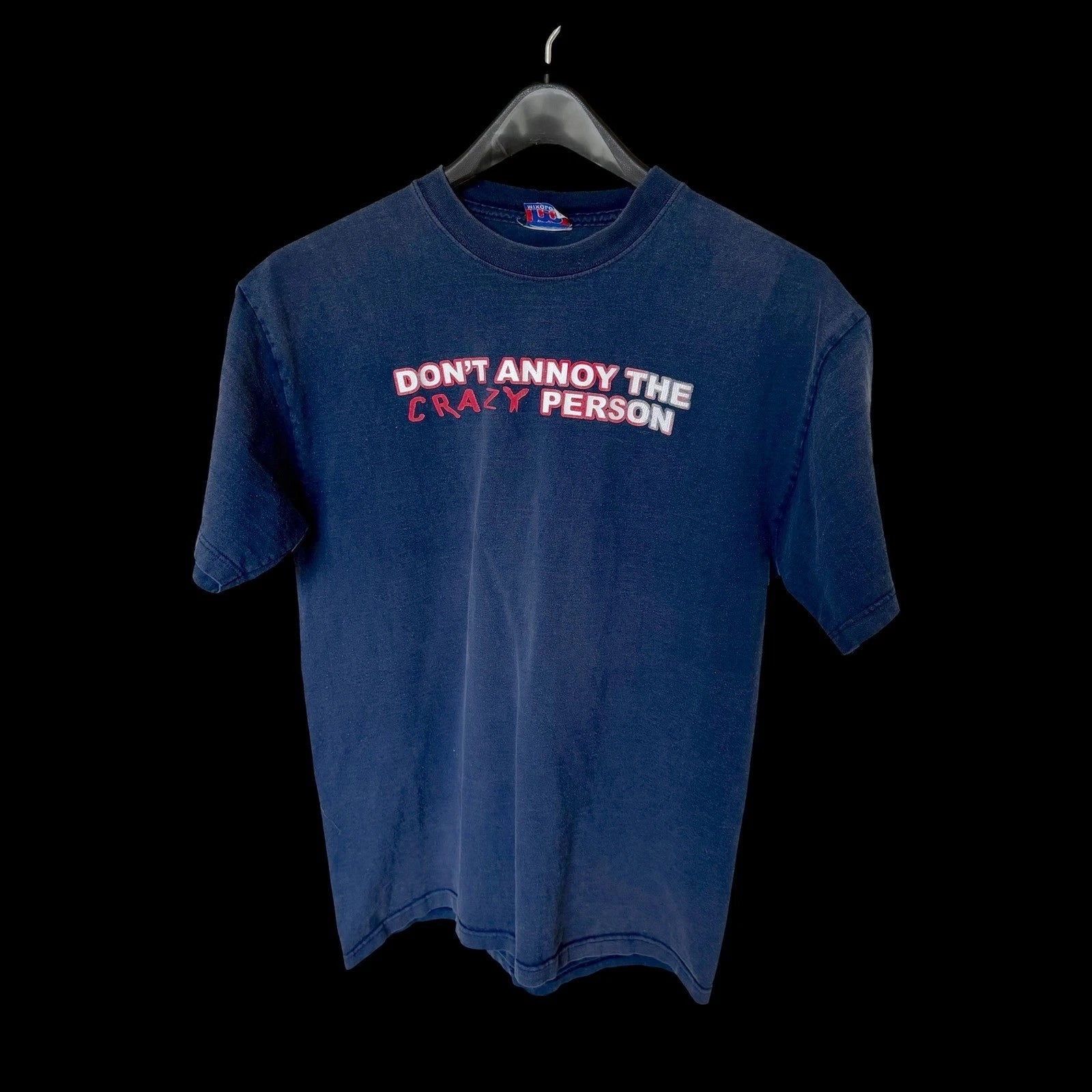 Y2K Mixology Navy Blue Dont Annoy The Crazy Person T-Shirt Medium Distressed