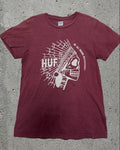HUF Fade Burgundy Skull Graphic T-Shirt Streetwear Skateboarding Used