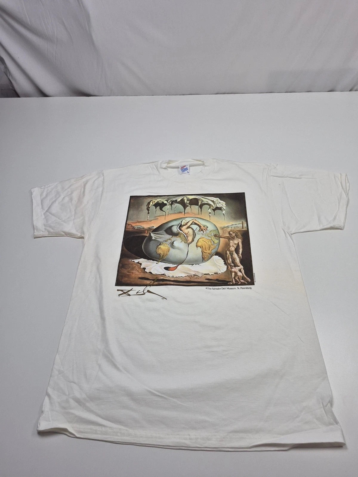 VTG Salvador Dali Museum Shirt Mens Large White Geopoliticus Child Art Tee USA