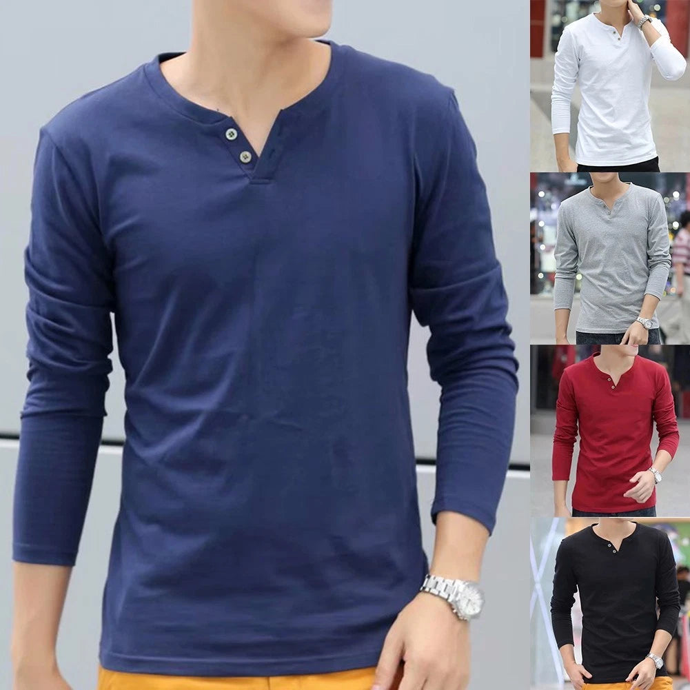 Men Long Sleeve V Neck Slim Fit Basic Tee Shirt Casual Tops for Daily Style
