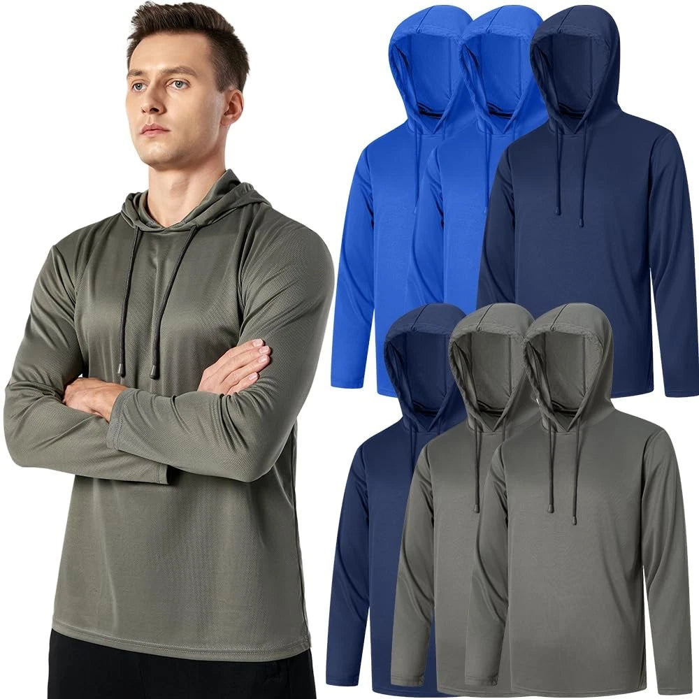 6PC Men’s UPF 50+ Sun Protection Lightweight Long Sleeve Hoodie, Quick-Dry SP...