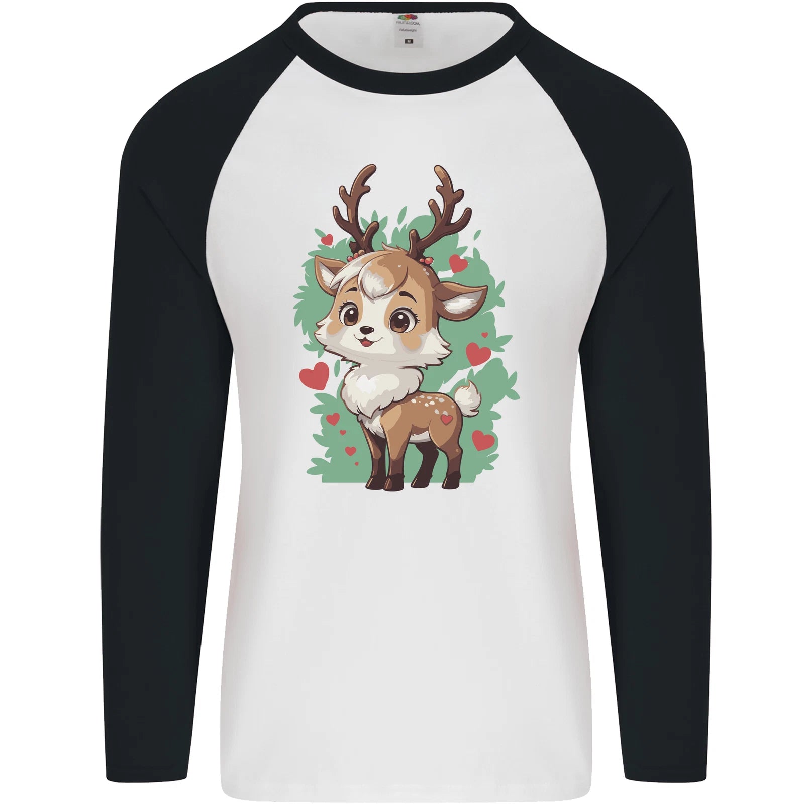Christmas Cute Reindeer Xmas Mens L/S Baseball T-Shirt