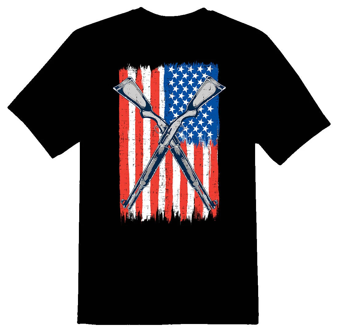 Flag and guns american flag  black or white tee