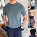 Men Striped T-Shirt Knitted Fabric Short Sleeve Regular Length Streetwear Design