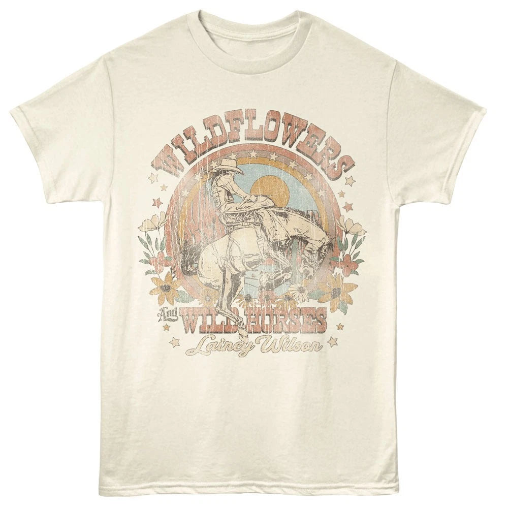 Lainey Wilson Distressed Wild Flowers & Wild Horses Men's T Shirt Country Music